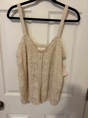 LC Lauren Conrad Cream Open-Knit Lace-Pattern Camisole